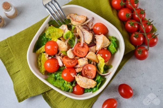 М'ясний салат з курки, помідорів чері і зелені-простий і смачний рецепт з фото (покроково)